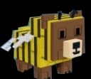 Brown bear wearing a bee costume with yellow and black stripes