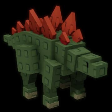 Green stegosaurus with distinctive red plates on its back