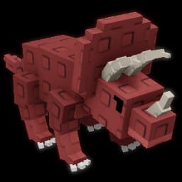 Red triceratops with gray horns on its face